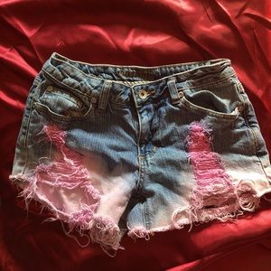Pink Ombre distressed jean shorts